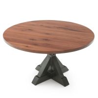 Rustic Natural Hardwood Pedestal Dining Table - Flat Edge Black Walnut Table Top - Natural Clear Finish