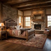 Rustic Pine Wood Bed: Some lifestyle images are created with AI for visualization purposes. Crafted from natural solid wood, each piece is unique and will vary.