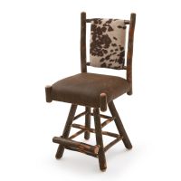 Saranac Hickory Upholstered Cowhide Straight Back Swivel Bar Stool