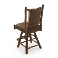 Saranac Hickory Upholstered Cowhide Straight Back Swivel Bar Stool