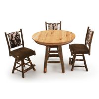 Saranac Hickory Upholstered Cowhide Straight Back Swivel Bar Stools