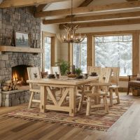 Cedar Log Arm Cabin Dining Chair: Some lifestyle images are created with AI for visualization purposes. Crafted from natural solid wood, each piece is unique and will vary.