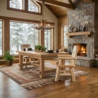 Country Log Arm Silhouette Dining Chair: Some lifestyle images are created with AI for visualization purposes. Crafted from natural solid wood, each piece is unique and will vary.