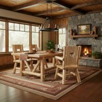 Rustic Cabin Dining Chair: Some lifestyle images are created with AI for visualization purposes. Crafted from natural solid wood, each piece is unique and will vary.