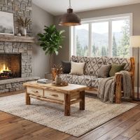 Rustic Sofa: Some lifestyle images are created with AI for visualization purposes. Crafted from natural solid wood, each piece is unique and will vary.