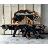 Urban Rustic Ebony Teak Root Console Table