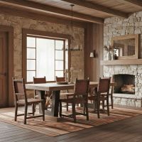 Teak Wheel Harvest Table Rustic Lodge Dining