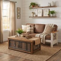 Barnwood Blanket Chest: Some lifestyle images are created with AI for visualization purposes. Crafted from natural solid wood, each piece is unique and will vary.