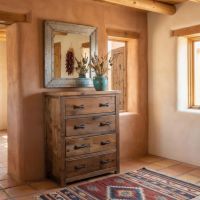 Barn Wood Chest: Some lifestyle images are created with AI for visualization purposes. Crafted from natural solid wood, each piece is unique and will vary.