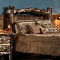Beaver Creek Maverick Aspen Log Headboard--Dark aspen, Standard logs, 5-6" diameter corner posts, Clear finish