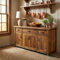 Barn Wood Sideboard: Some lifestyle images are created with AI for visualization purposes. Crafted from natural solid wood, each piece is unique and will vary.