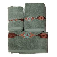 Navajo embroidered towel set in turquoise