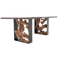 Twisted Trails Natural Wood Teak Root Dining Table - Live Edge Black Walnut Tabletop - Natural Clear Tabletop Finish