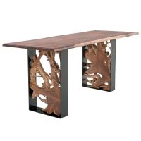 CUSTOM 36" WIDTH - Twisted Trails Natural Wood Teak Root Counter Height Table - Live Edge Black Walnut Tabletop - Natural Clear Tabletop Finish