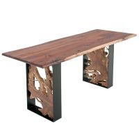 CUSTOM 36" WIDTH - Twisted Trails Natural Wood Teak Root Counter Height Table - Live Edge Black Walnut Tabletop - Natural Clear Tabletop Finish