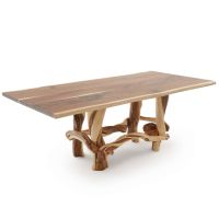 Twisted Trails Wrapped Juniper Natural Wood Dining Table - Live Edge Black Walnut Tabletop - Natural Clear Tabletop Finish - Natural Clear Base Finish