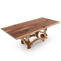 Twisted Trails Wrapped Juniper Natural Wood Dining Table - Live Edge Black Walnut Tabletop - Natural Clear Tabletop Finish - Natural Clear Base Finish