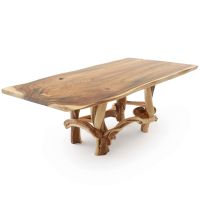 Twisted Trails Wrapped Juniper Natural Wood Dining Table - Live Edge Golden Walnut Tabletop - Natural Clear Tabletop Finish - Natural Clear Base Finish