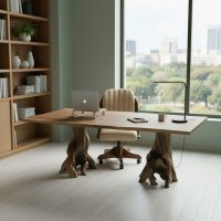 Modern Rustic Desk: Some lifestyle images are created with AI for visualization purposes. Crafted from natural solid wood, each piece is unique and will vary.