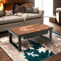Urban Rustic Mahogany 2 Drawer Coffee Table - Smooth Reclaimed Wood - Ebony Drawers & Trim
