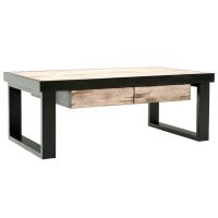 Urban Rustic Mahogany 2 Drawer Coffee Table - Antique Distressed White Mahogany - Ebony Trim