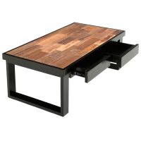 Urban Rustic Mahogany 2 Drawer Coffee Table - Smooth Reclaimed Wood - Ebony Drawers & Trim