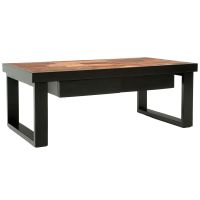Urban Rustic Mahogany 2 Drawer Coffee Table - Smooth Reclaimed Wood - Ebony Drawers & Trim