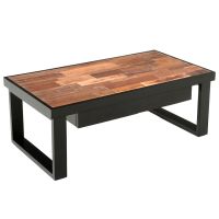 Urban Rustic Mahogany 2 Drawer Coffee Table - Smooth Reclaimed Wood - Ebony Drawers & Trim