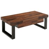 Urban Rustic Mahogany 2 Drawer Coffee Table - Natural Rough Reclaimed Wood - Natural Drawers & Trim