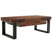 Urban Rustic Mahogany 2 Drawer Coffee Table - Natural Rough Reclaimed Wood - Natural Drawers & Trim