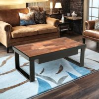 Urban Rustic Mahogany 2 Drawer Coffee Table - Smooth Reclaimed Wood - Ebony Drawers & Trim