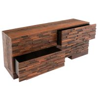Urban Rustic Raw Wood 4 Door TV Stand
