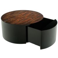 Urban Rustic Reclaimed Wood 1 Drawer Round Coffee Table - Natural Reclaimed Wood