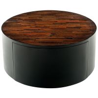 Urban Rustic Reclaimed Wood 1 Drawer Round Coffee Table - Natural Reclaimed Wood