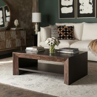 Rustic Modern Living Room: Some lifestyle images are created with AI for visualization purposes. Crafted from natural solid wood, each piece is unique and will vary.