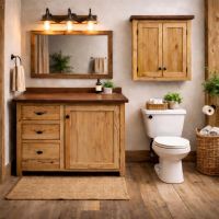 Modern Vanity: Some lifestyle images are created with AI for visualization purposes. Crafted from natural solid wood, each piece is unique and will vary.