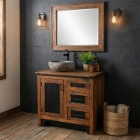 Rustic Bathroom Vanity: Some lifestyle images are created with AI for visualization purposes. Crafted from natural solid wood, each piece is unique and will vary.