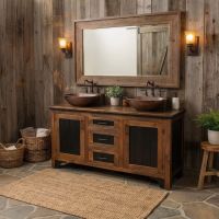 Rustic Bathroom Vanity: Some lifestyle images are created with AI for visualization purposes. Crafted from natural solid wood, each piece is unique and will vary.