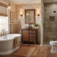 Modern Rustic Vanity: Some lifestyle images are created with AI for visualization purposes. Crafted from natural solid wood, each piece is unique and will vary.