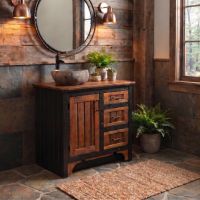 Modern Rustic Vanity: Some lifestyle images are created with AI for visualization purposes. Crafted from natural solid wood, each piece is unique and will vary.