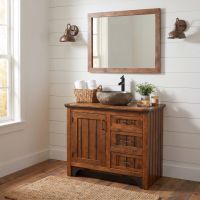 Rustic Bathroom Vanity: Some lifestyle images are created with AI for visualization purposes. Crafted from natural solid wood, each piece is unique and will vary.