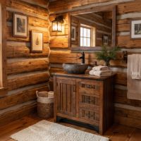 Rustic Bathroom Vanity: Some lifestyle images are created with AI for visualization purposes. Crafted from natural solid wood, each piece is unique and will vary.