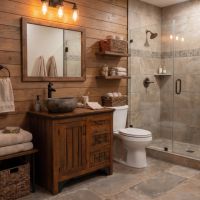 Rustic Bathroom Vanity: Some lifestyle images are created with AI for visualization purposes. Crafted from natural solid wood, each piece is unique and will vary.