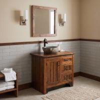 Rustic Bathroom Vanity: Some lifestyle images are created with AI for visualization purposes. Crafted from natural solid wood, each piece is unique and will vary.