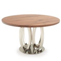 Modern Hoop Hardwood Dining Table - Black Walnut - Flat Edge - Natural Clear Finish - Silver Steel Table Base