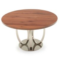 Modern Hoop Hardwood Dining Table - Black Walnut - Flat Edge - Natural Clear Finish - Silver Steel Table Base