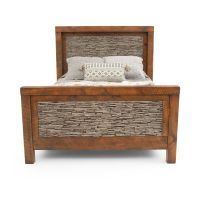 Weathered Faux Stacked-Stone Barnwood Bed