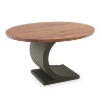 Modern Concave Hardwood Dining Table - Black Walnut - Flat Edge - Natural Clear Finish - Black Steel Table Base