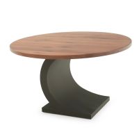 Modern Concave Hardwood Dining Table - Black Walnut - Flat Edge - Natural Clear Finish - Black Steel Table Base
