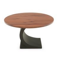 Modern Concave Hardwood Dining Table - Black Walnut - Flat Edge - Natural Clear Finish - Black Steel Table Base